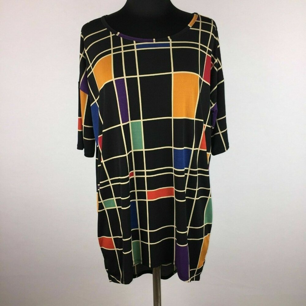 LuLaRoe Irma Tunic Womens XS Oversized Windowpane Geometric Retro Colorblock